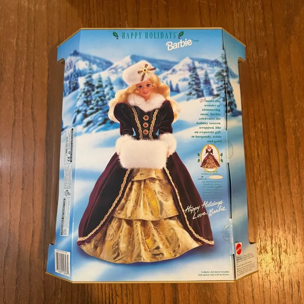 Happy Holidays Barbie 1996 Special Edition NRFB Burgundy Gold Christmas Doll
